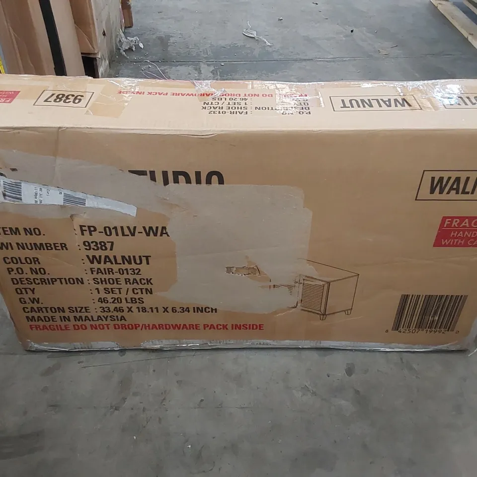 BOXED 12 PAIR SHOE STORAGE CABINET - WALNUT (1 BOX)