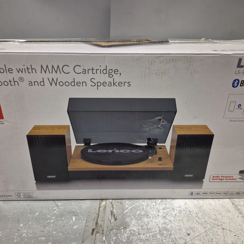BOXED LENCO LS-300WD BLUETOOTH TURNTABLE WITH WOODEN SPEAKERS 