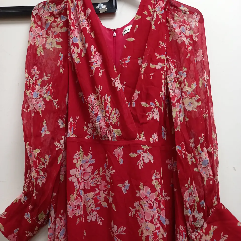 RIXO FLORAL DESIGN MEDIUM SLEEVE DRESS IN RED - UK 12