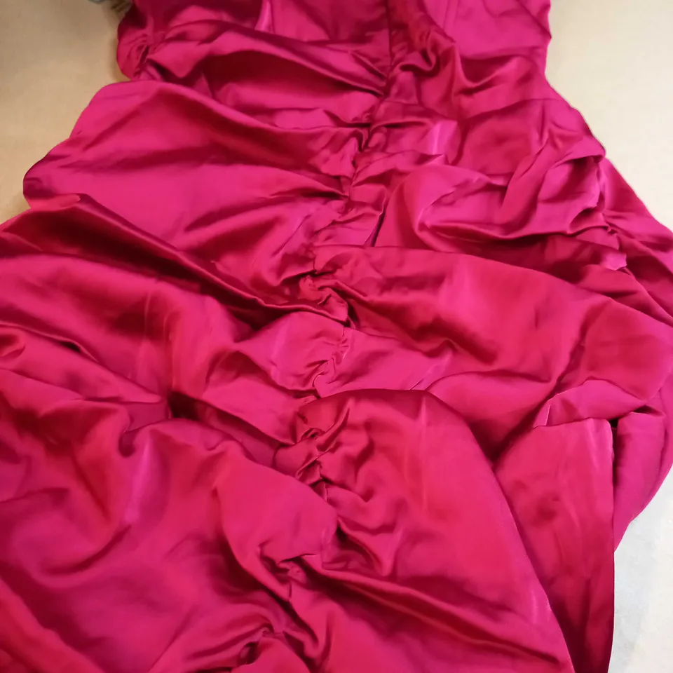 OH POLLY RED SATIN RUCHED MINI DRESS - SIZE 10