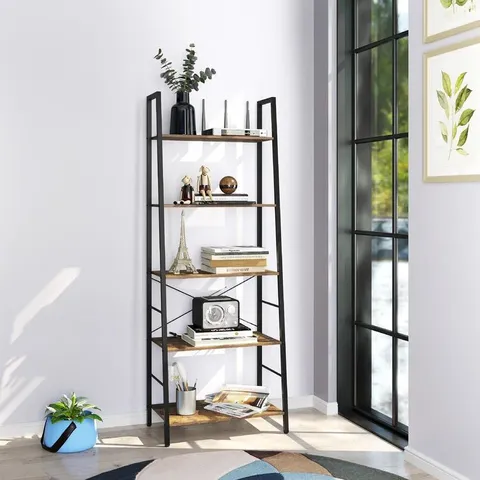 BOXED HYMAN LADDER BOOKCASE - 161.5CM H X 60CM W, RUSTIC BROWN (1 BOX)