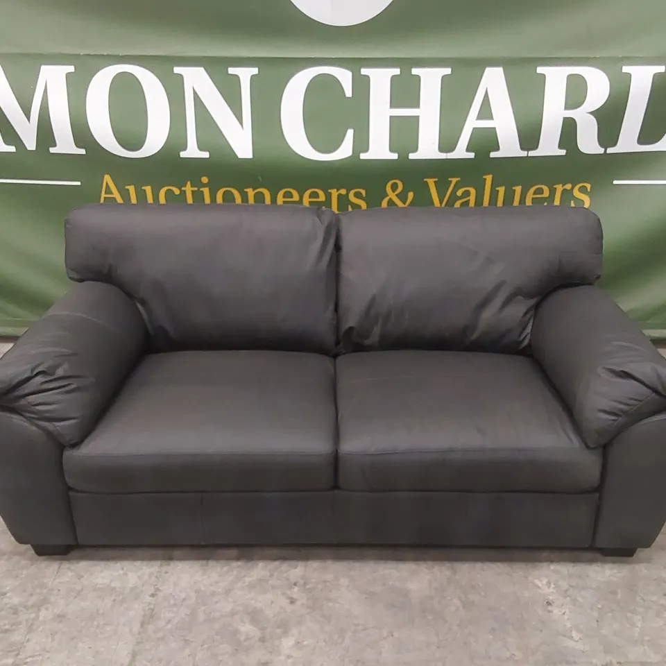 DESIGNER 3 SEATER FAUX LEATHER UPHOLSTERED SOFA - BLACK 