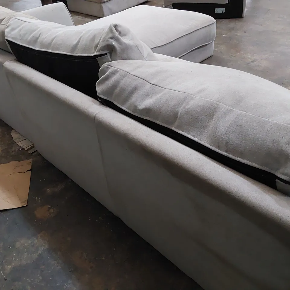 DESIGNER CHAISE SOFA LIGHT GREY FABRIC 