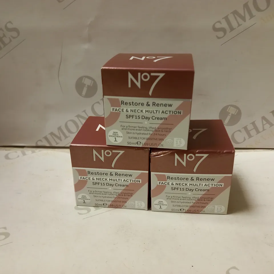 LOT OF 3 NO7 SPF15 DAY CREAMS- 50ML