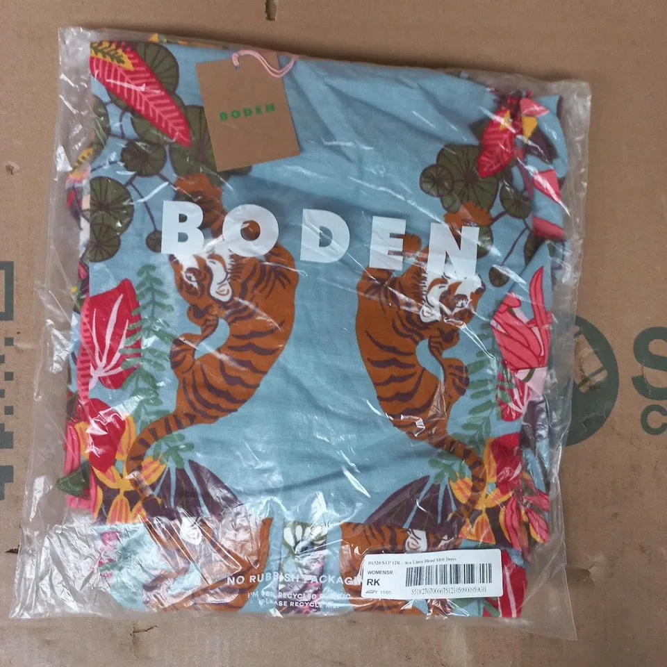 BAGGED BODEN AVA LINEN BLEND MIDI DRESS IN MULTI SIZE 12R