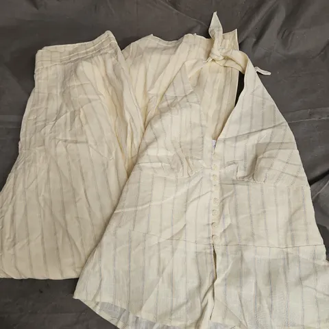STRADIVARIUS PLEATED WIDE LEG PANT & HALTERNECK TOP CO-ORD IN YELLOW STRIPE SIZE S