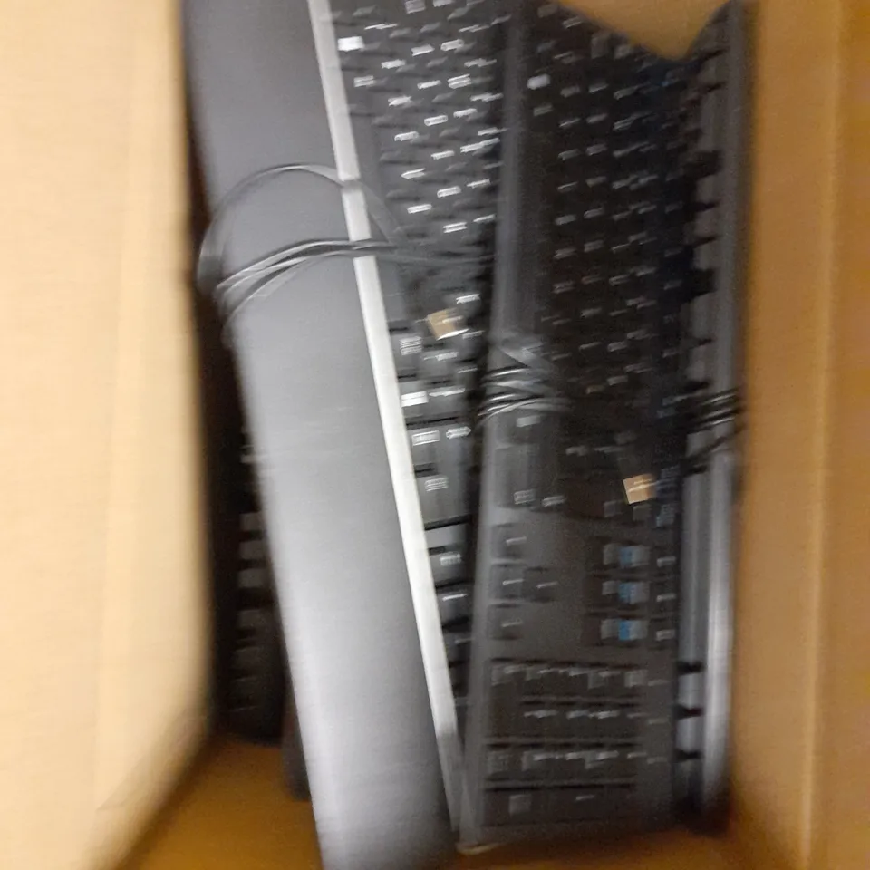 BOX OF APPROXIMATELY 15 ASSORTED KEYBOARDS OF VARYING MODELS TO CONTAIN LOGITECH, HP ETC	