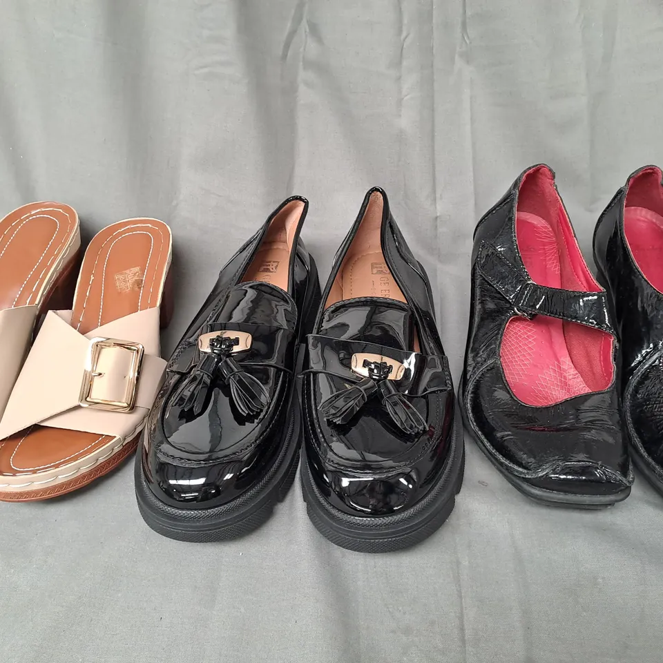 BOX OF APPROXIMATELY 15 ASSORTED PAIRS OF SHOES AND FOOTWEAR ITEMS IN VARIOUS STYLES AND SIZES TO INCLUDE CLARKS, GE ER TE, ETC