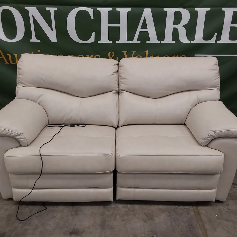 QUALITY BRITISH DESIGNER G PLAN STRATFORD POWER RECLINING TWO SEATER SOFA REGENT CHALK LEATHER 