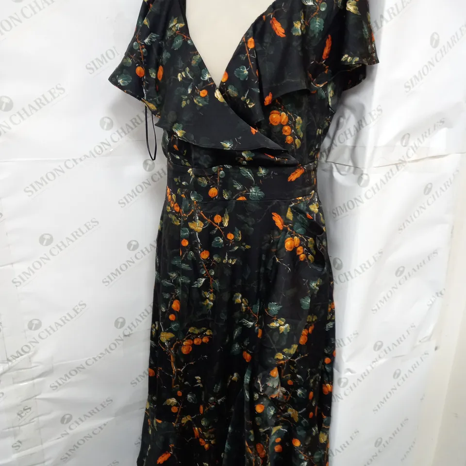 JOLIE MOI JULISSA SATIN FLARE HEM DRESS IN BLACK MUTI SIZE 12