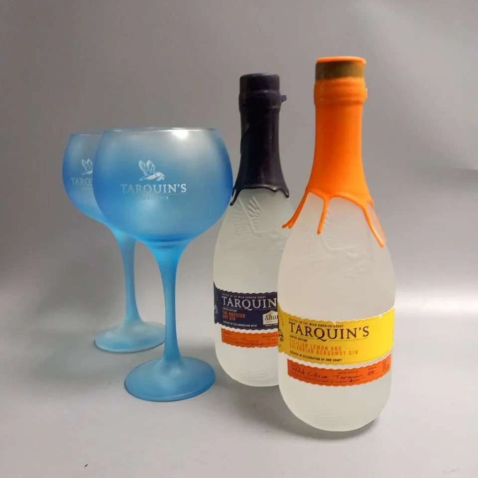 TARQUIN'S CORNISH GIN GIFT SET, COMPRISING, SICILIAN LEMON & CALABRIAN BERGAMOT GIN, LIMITED EDITION THE HOPSTER DRY GIN & PAIR GLASSES 