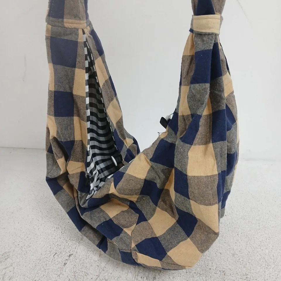 DESIGN BY. THEN - CAT SERIES - PATTERNED FABRIC BAG – BLUE & BEIGE CHECK