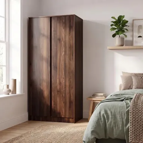 BOXED MALVERN 2 DOOR WARDROBE - WALNUT EFFECT VENEER (2 BOXES)