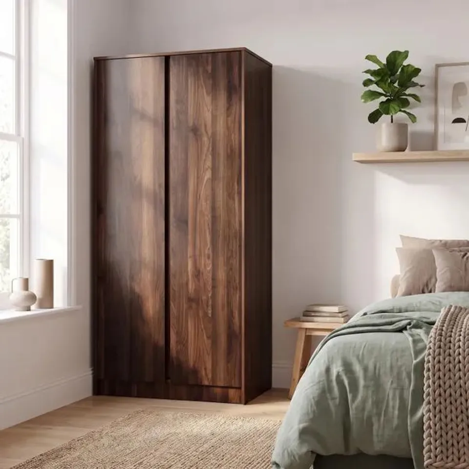 BOXED MALVERN 2 DOOR WARDROBE - WALNUT EFFECT VENEER (2 BOXES)