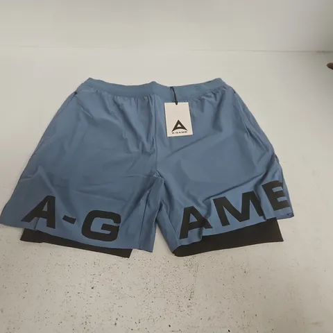 BAGGED A-GAME MENS 2IN1 TRAINING SHORTS IN BLUE - L