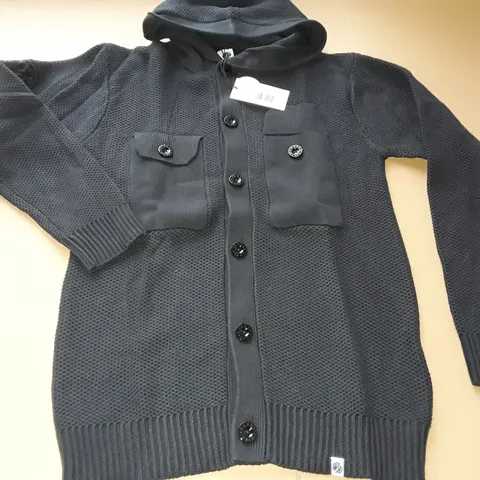 PRETTY GREEN BLACK HONEYCOMB KNIT HOODY - L