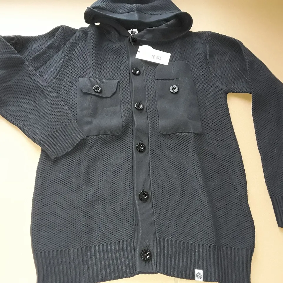 PRETTY GREEN BLACK HONEYCOMB KNIT HOODY - L