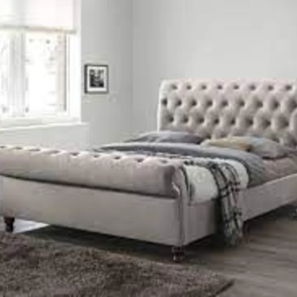 BOXED GRACE CHAMPAGNE FABRIC UPHOLSTERED 6FT BED (3 BOXES)