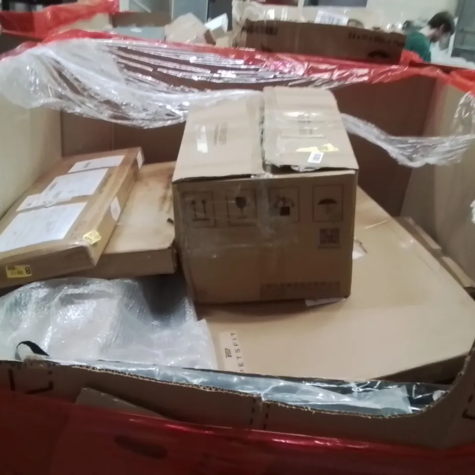 PALLET OF ASSORTED HOUSEHOLD GOODS AND PRODUCTS TO INCLUDE;ELECTRIC HEATED BLANKET,MAT,TV STAND