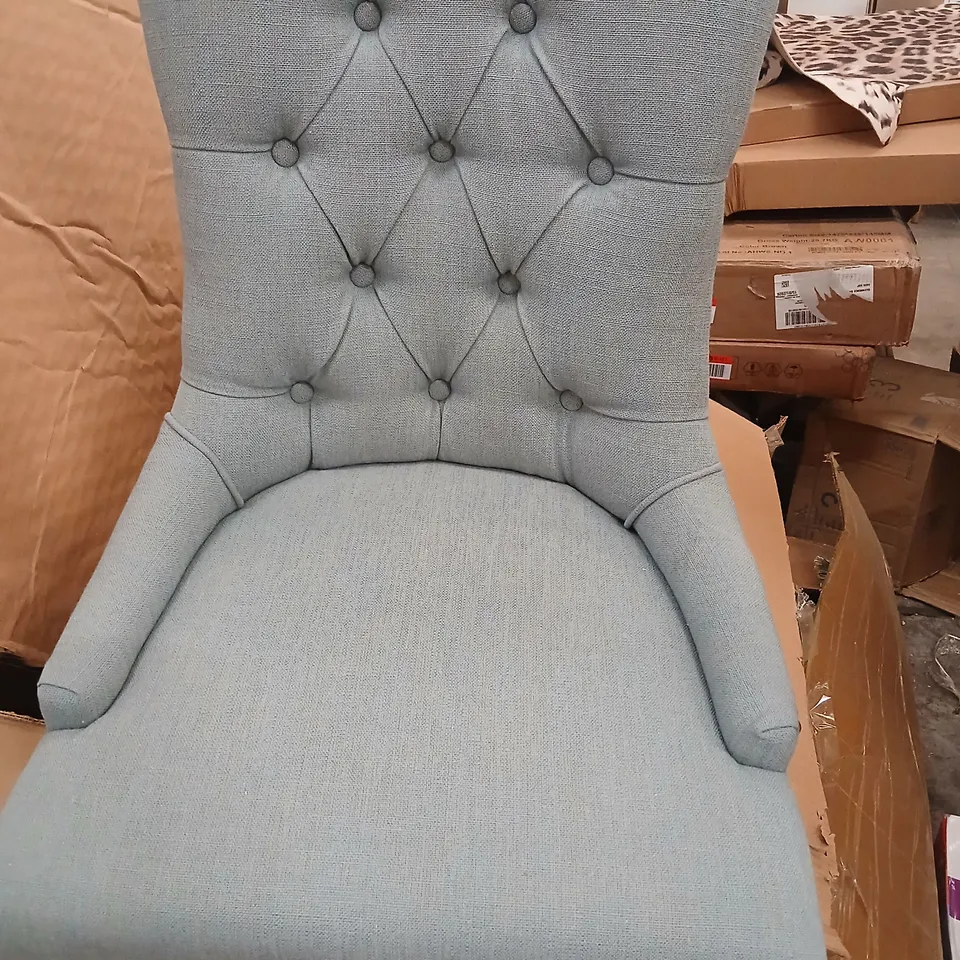 BOXED SAFAVIEH FURNITURE SEU4701N PAIR OF BLUE FABRIC BUTTONBACK DINING CHAIRS