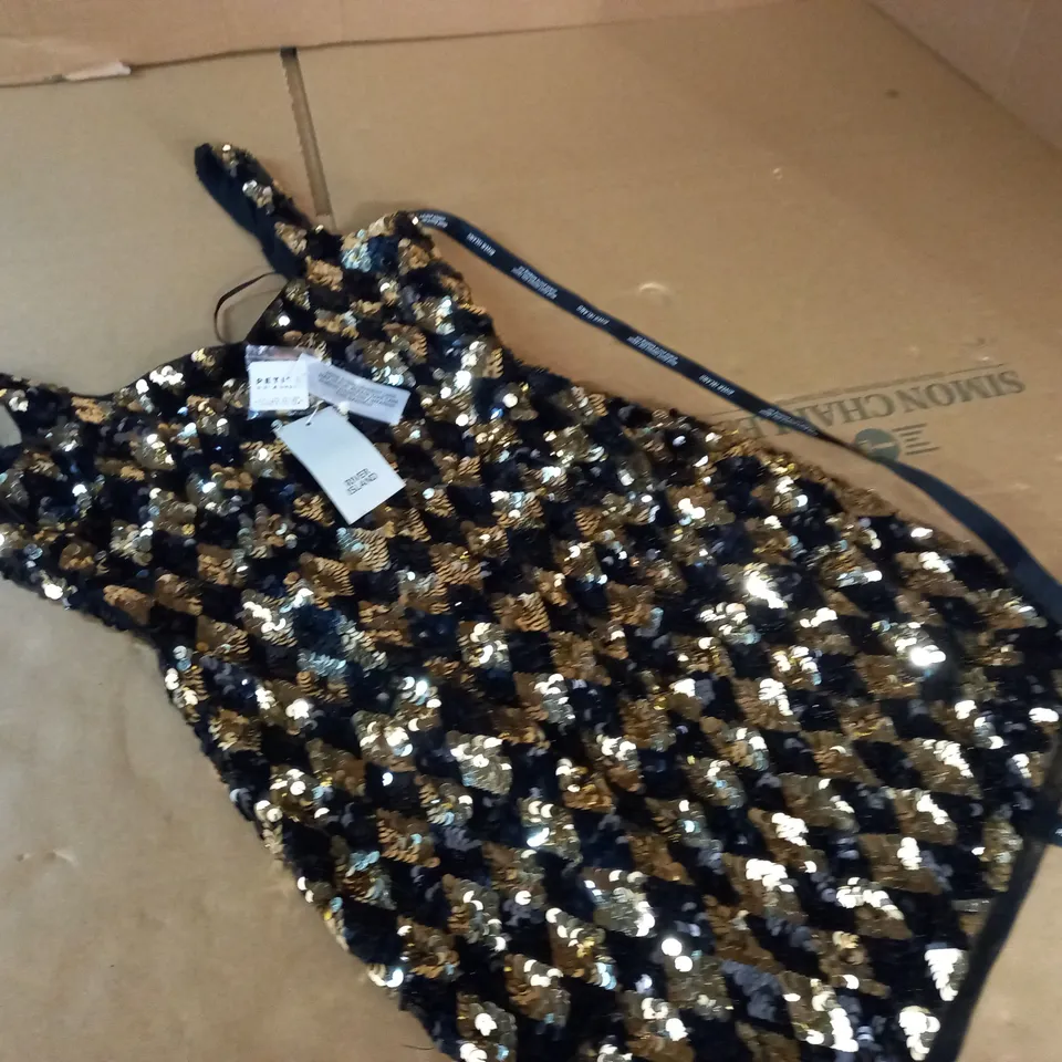 RIVER ISLAND PETITE GOLD SEQUIN DRESS - UK 8
