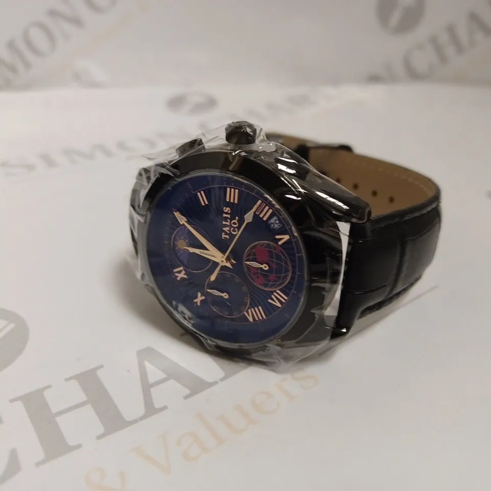 BOXED TALIS CO LUXURY CHRONOGRAPH WATCH WITH LEATHER STRAP 