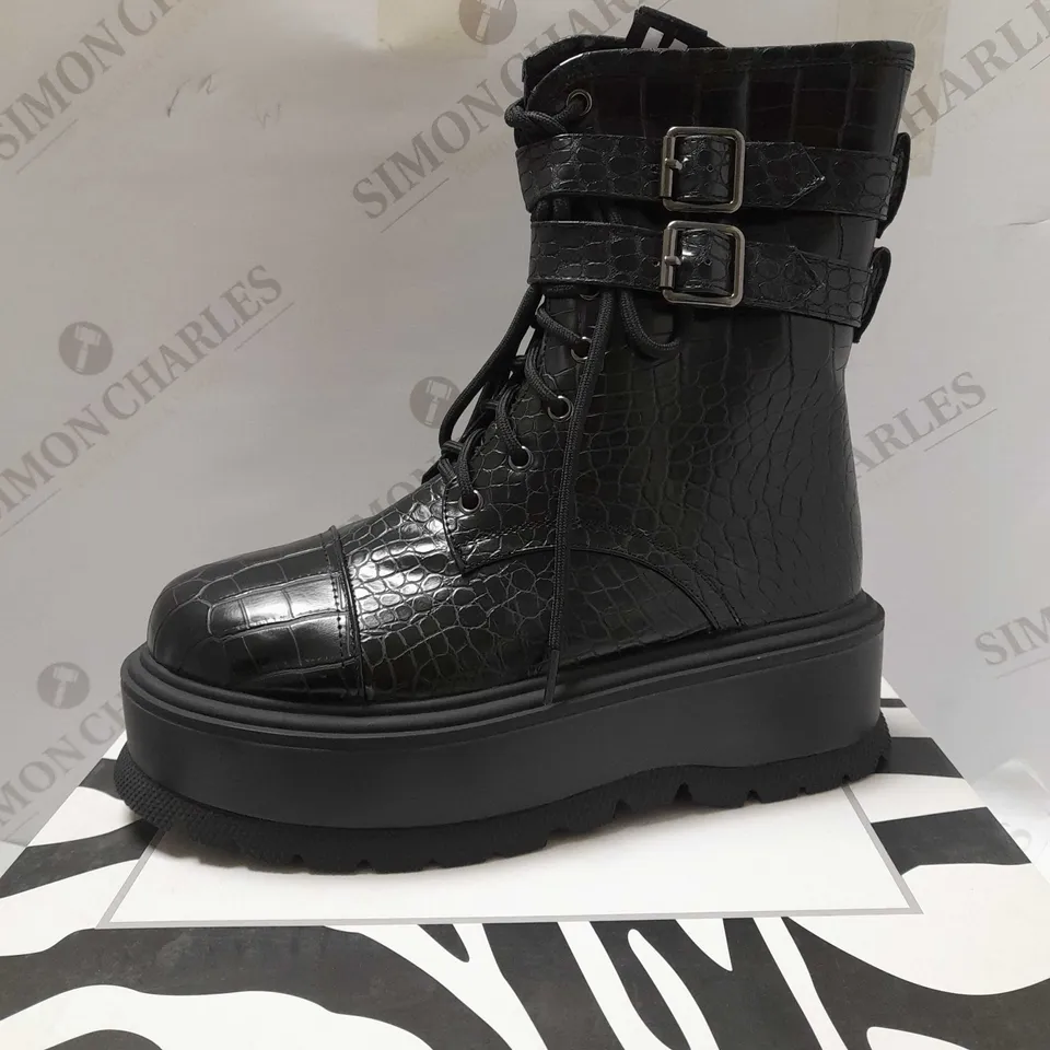 KOI SOPHIE HANNAH SHADOW CROC HYDRA BOOTS, BLACK - SIZE 6