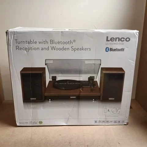 LENCO LS-100WD (V2) TURNTABLE WITH BLUETOOTH, WOODEN SPEAKERS – BOXED