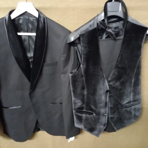 MOSES KUSHNER BLACK CONTRAST FABRIC 3-PIECE SUIT - JACKET 52 TROUSERS 48