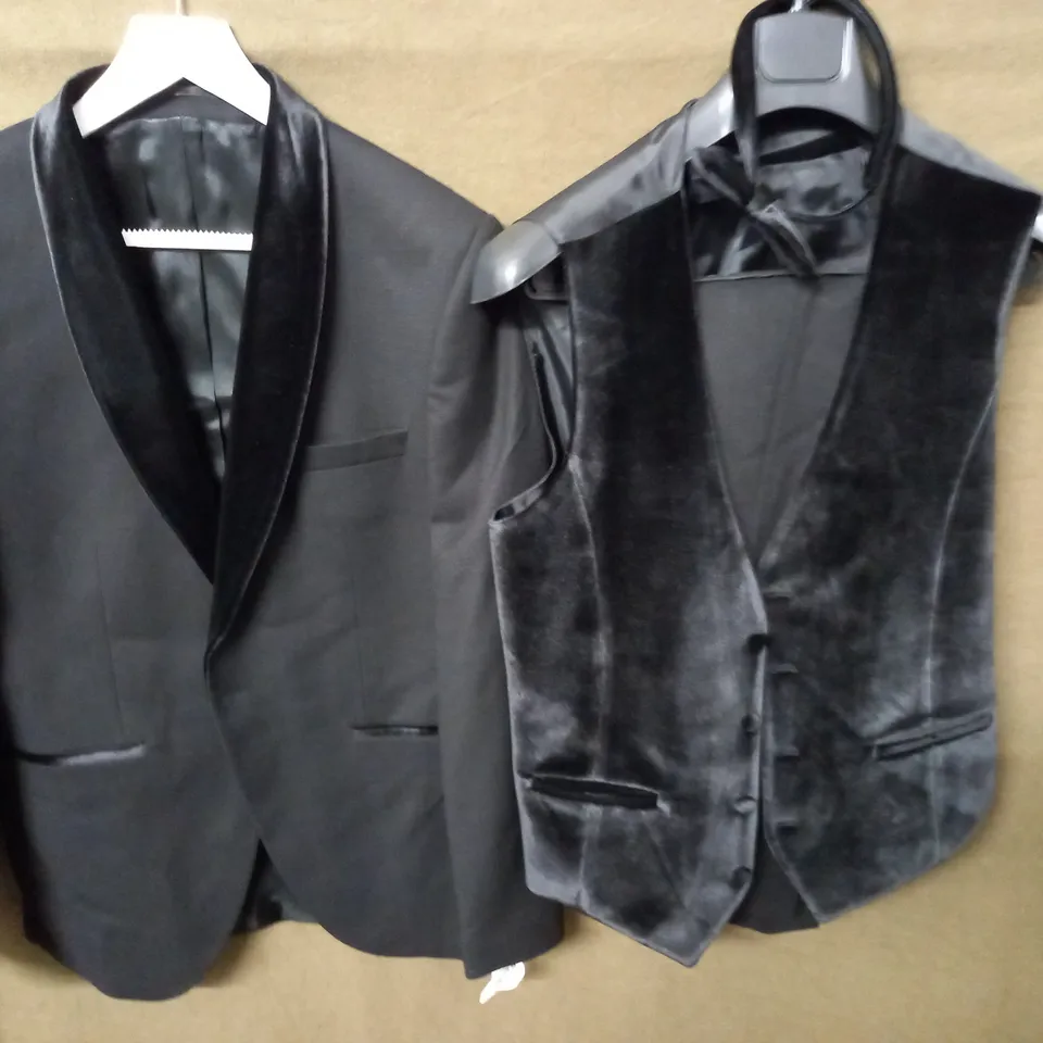 MOSES KUSHNER BLACK CONTRAST FABRIC 3-PIECE SUIT - JACKET 58 TROUSERS 58