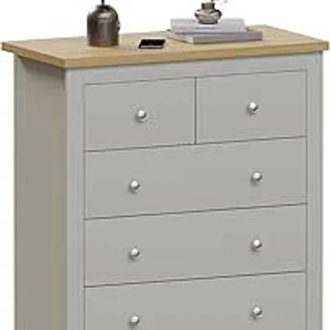 BOXED VIDA DESIGNS ARLINGTON 3+2 CHEST OF DRAWERS CABINET STORAGE MODERN BEDROOM FURNITURE GREY (1 BOX)