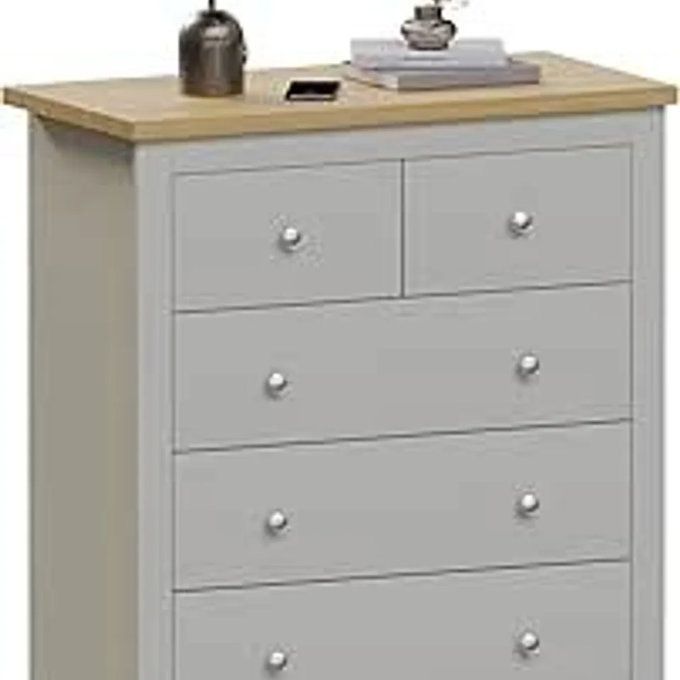 BOXED VIDA DESIGNS ARLINGTON 3+2 CHEST OF DRAWERS CABINET STORAGE MODERN BEDROOM FURNITURE GREY (1 BOX)