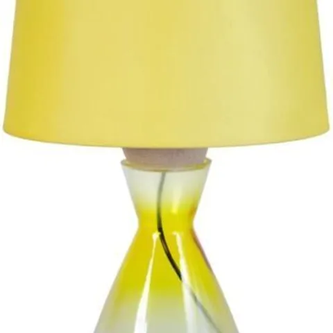 BOXED TOSEL CONICAL TABLE  LAMP BEECH WOOD  STEEL TRANSPARENT GLASS  YELLOW 35 X 50CM