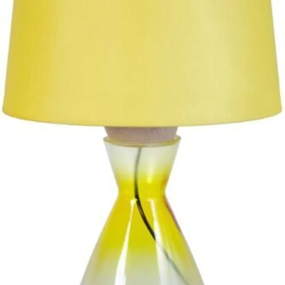 BOXED TOSEL CONICAL TABLE  LAMP BEECH WOOD  STEEL TRANSPARENT GLASS  YELLOW 35 X 50CM