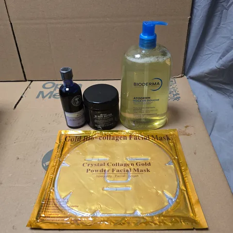 TOTE OF APPROXIMATELY 20 ASSORTED COSMETIC ITEMS TO INCLUDE COLLAGEN FACIAL MASK, BIODERMA CLEANSING OIL, NEALS YARD MOTHERS BATH OIL, OI HAIR BUTTER ETC