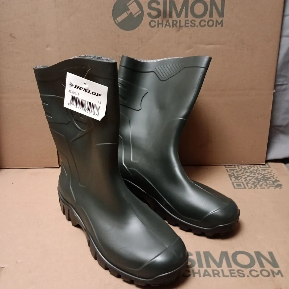DUNLOP RUBBER WELLINGTON BOOTS, BLACK/GREEN, UK 9 (EU 43)