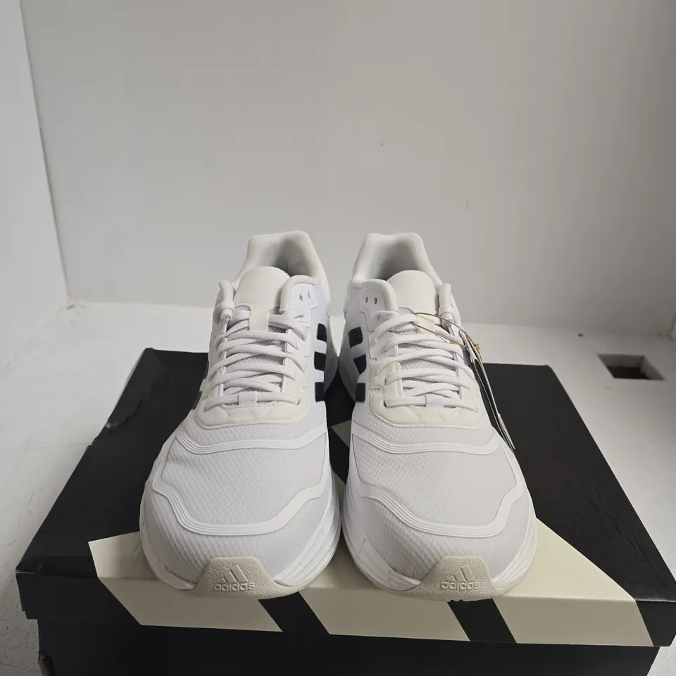 BOXED PAIR OF ADIDAS DURAMO 10 SNEAKERS – WHITE, UK 11