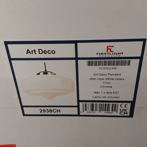 BOXED ART DECO PENDANT WITH OPAL WHITE GLASS (1 BOX)