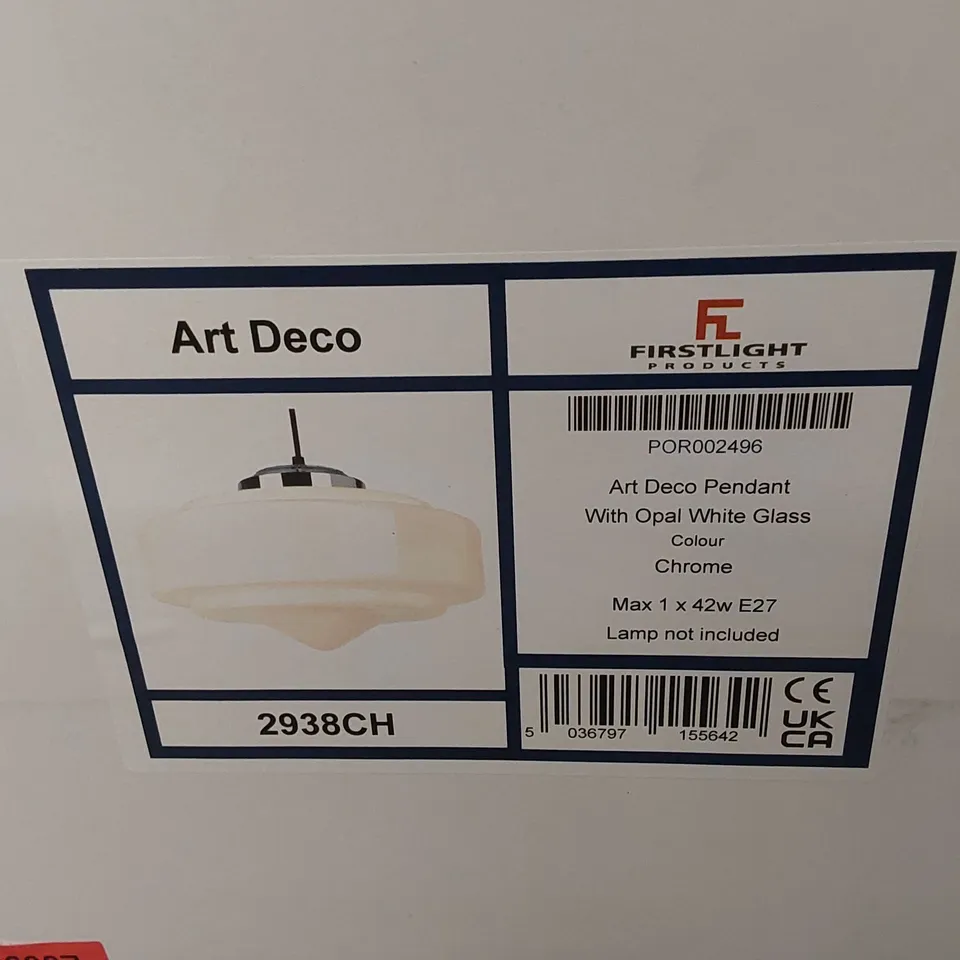 BOXED ART DECO PENDANT WITH OPAL WHITE GLASS (1 BOX)