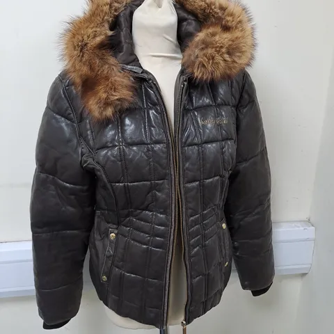 BABY PHAT BROWN LEATHER HOODED JACKET - L