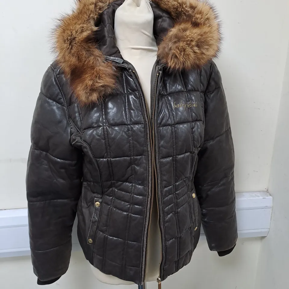 BABY PHAT BROWN LEATHER HOODED JACKET - L