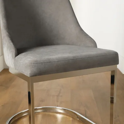 BOXED RIVA GREY VELVET DINING CHAIR WITH CHROME LEG