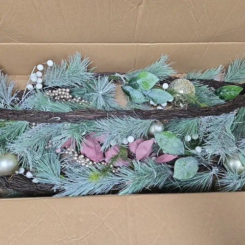 DUSKY PINK MAGNOLIA PRE LIT CHRISTMAS GARLAND - 9FT