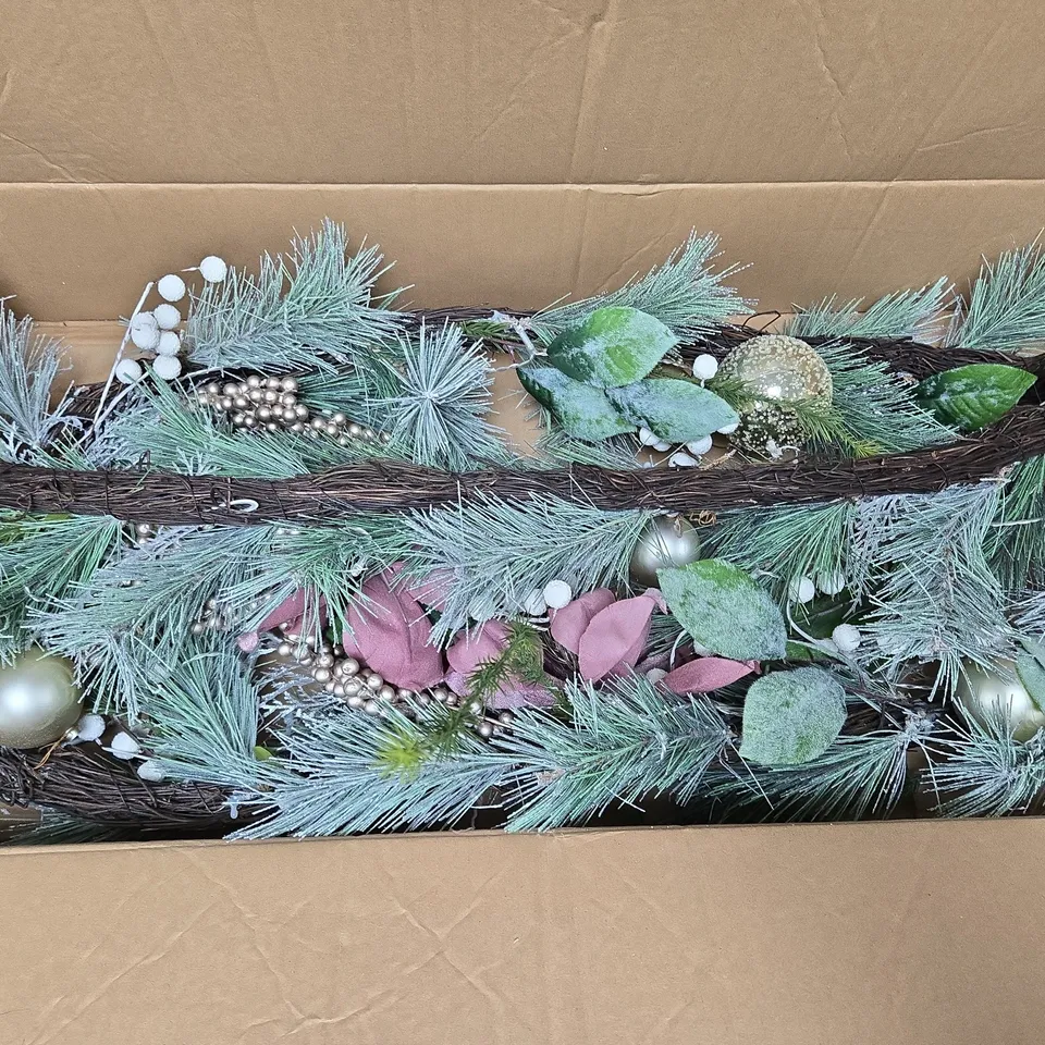 DUSKY PINK MAGNOLIA PRE LIT CHRISTMAS GARLAND - 9FT 