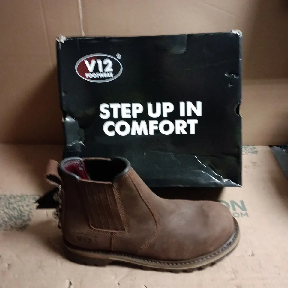 V12 FOOTWEAR BROWN SUEDE CHELSEA BOOT – BOXED - UK SIZE 10 
