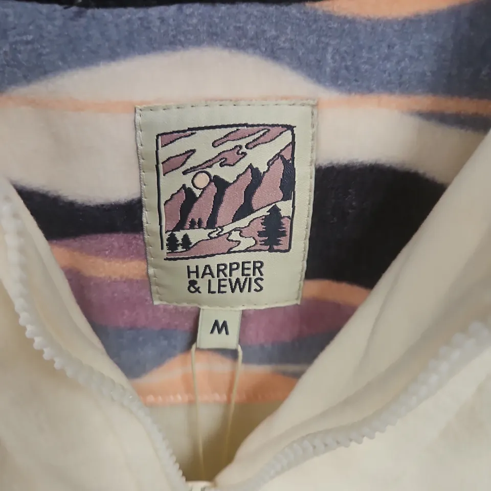 HARPER & LEWIS FLEECE JACKET – PASTEL STRIPED PANEL – SIZE M 