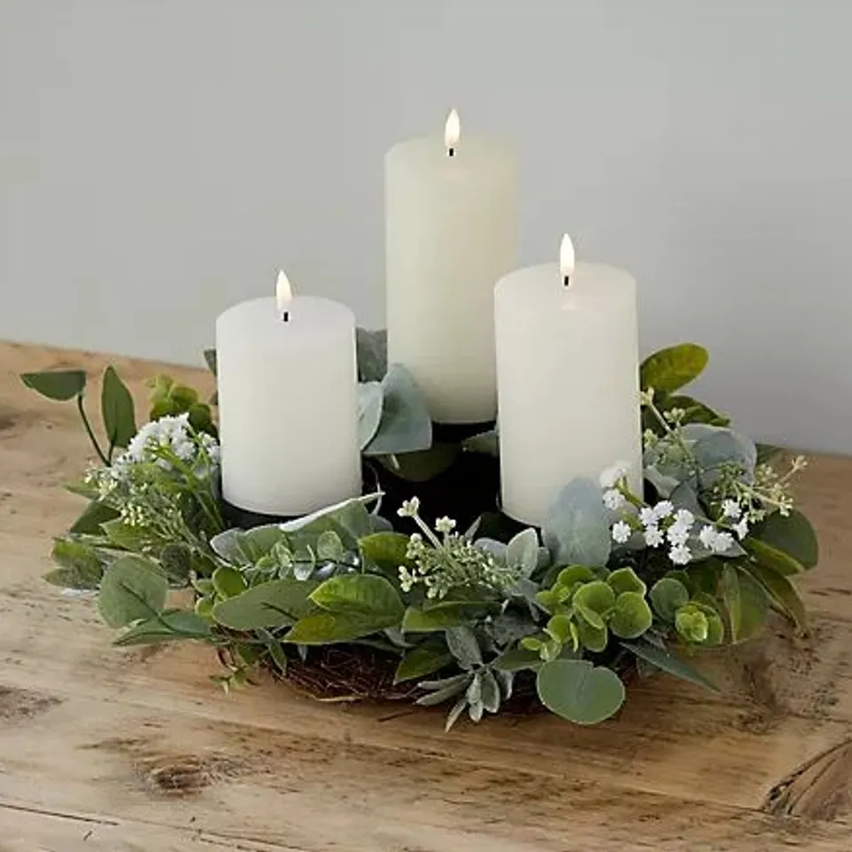 OUTLET HOME REFLECTIONS 3 IN 1 WREATH & RECHARGEABLE FLAMELESS CANDLES SAGE