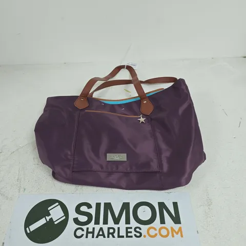 MIA TUI PURPLE NYLON TOTE BAG WITH BROWN FAUX-LEATHER HANDLES AND STAR CHARM