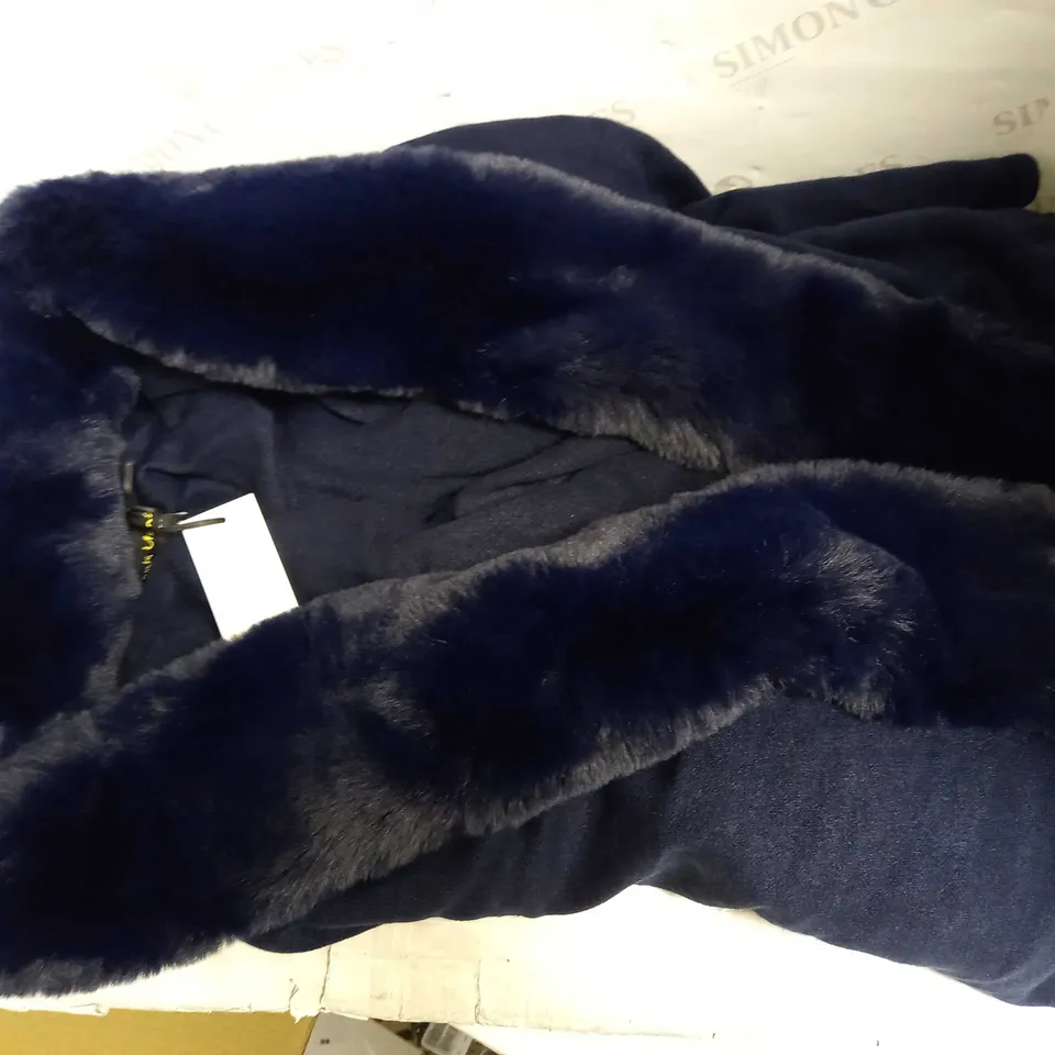 FRANK USHER FAUX FUR NAVY CAPE - ONE SIZE 