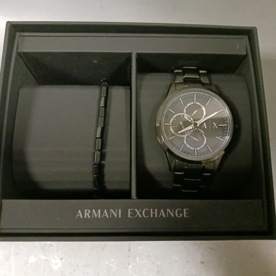 ARMANI EXCHANGE MULTIFUNCTION BLACK STAINLESS STEEL WATCH AND BRACELET SET
